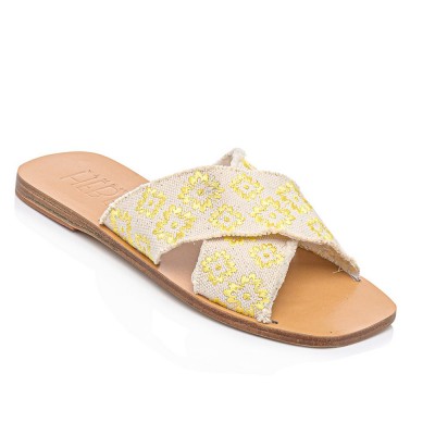 Ekati Yellow Logo Emboidery Canvas Leather Sandals
