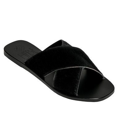 EKATI Black Pony Leather Sandals