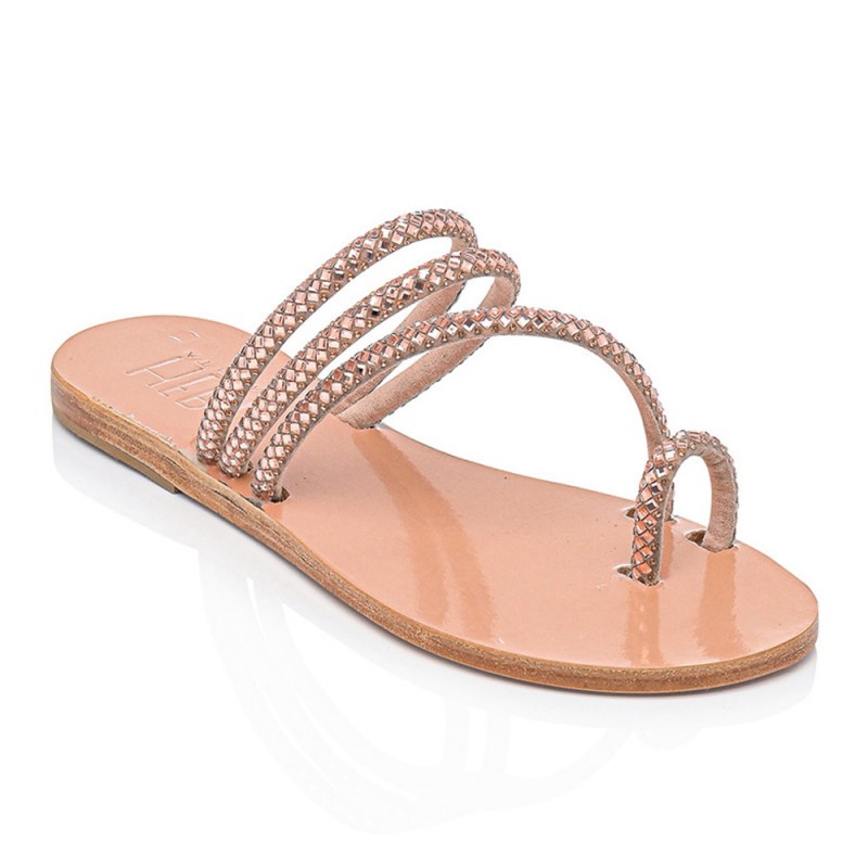 PERSEPHONE Pink Gold Shine Leather Sandals