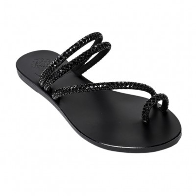PERSEPHONE Black Shine Leather Sandals