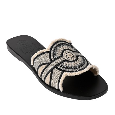 IRIS LEATHER SANDAL - Black and Silver