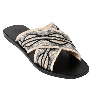 DAPHNE LEATHER SANDAL - Black and Silver