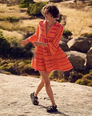 Ella Neon Orange Fuchsia Short Dress