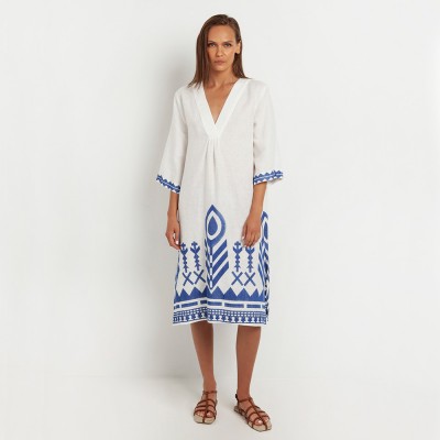 Kori White Blue Oversized Midi Dress