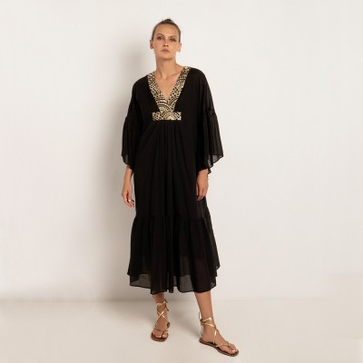 Kori Black Gold Embroidered Dress