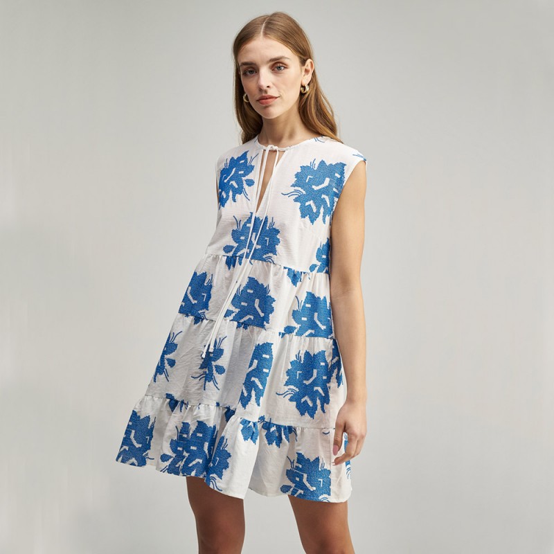 White Blue Flower Dress