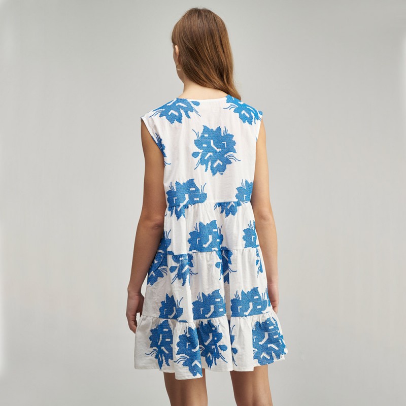 White Blue Flower Dress