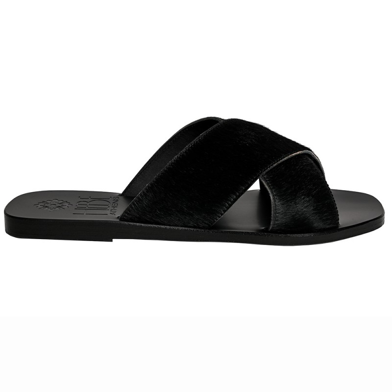 EKATI Black Pony Leather Sandals