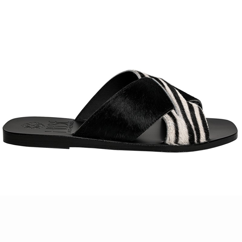 Ekati Zebra Black Pony Leather Sandals