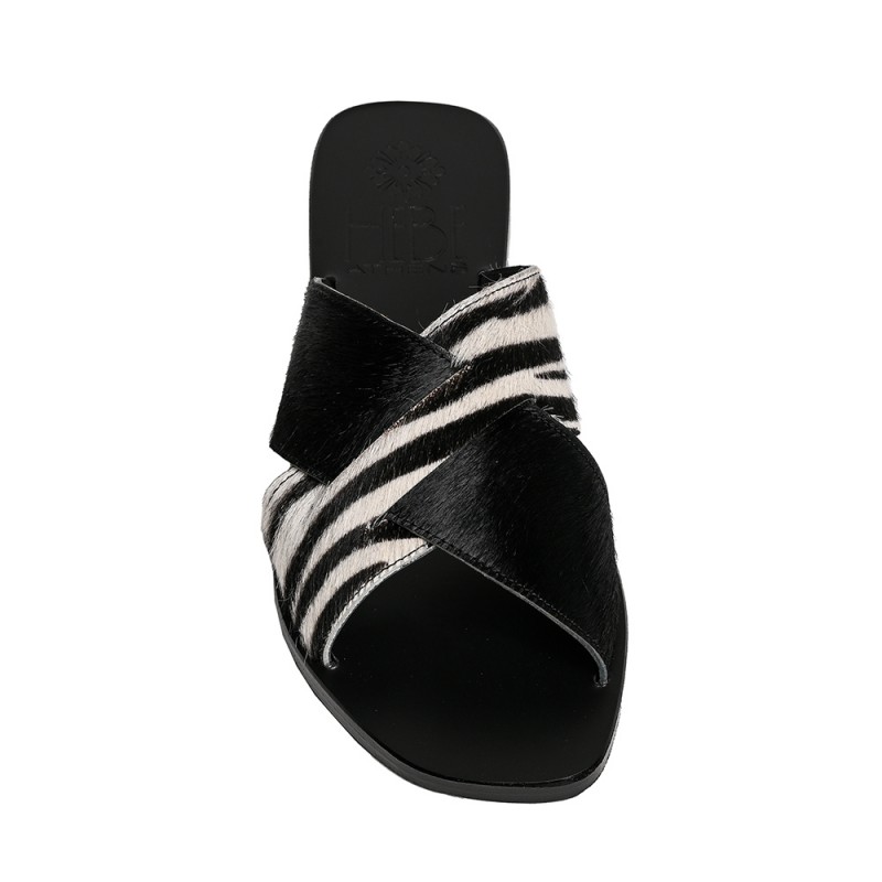 Ekati Zebra Black Pony Leather Sandals
