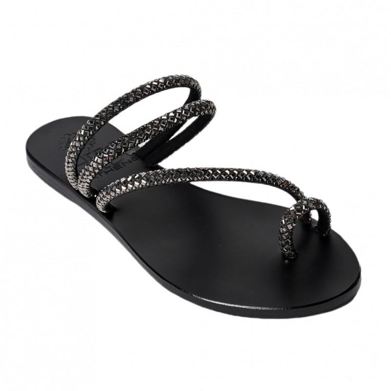 PERSEPHONE Anthracite Shine Leather Sandals