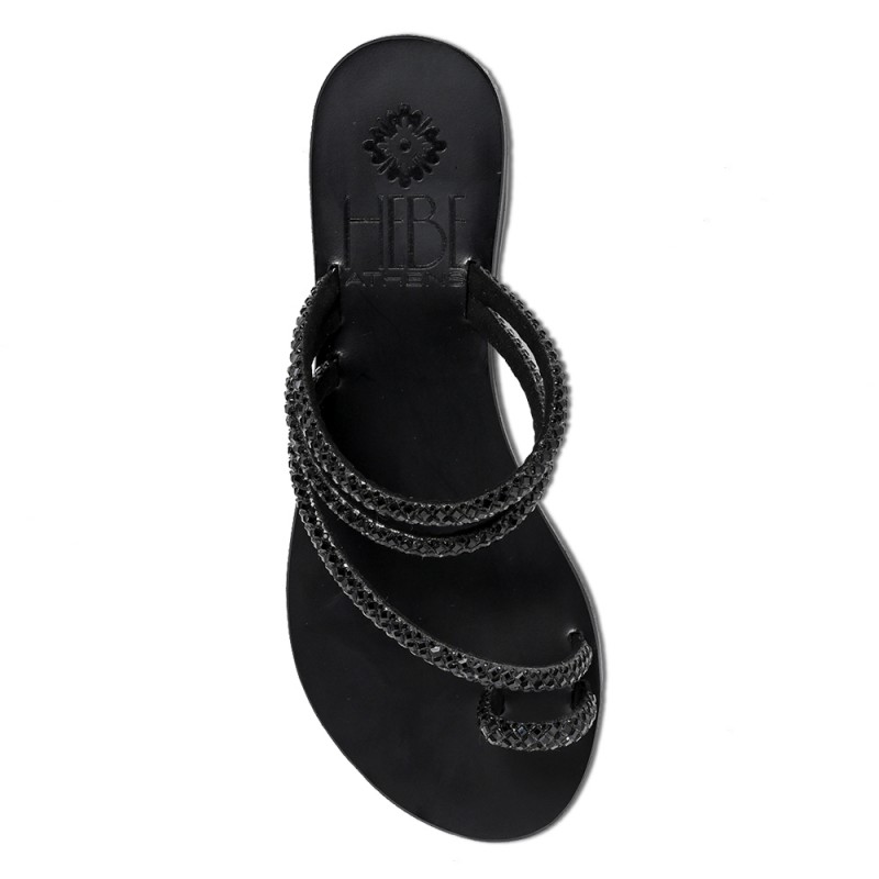PERSEPHONE Black Shine Leather Sandals