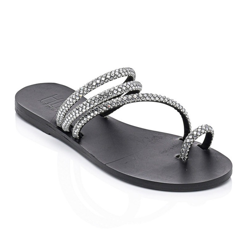 PERSEPHONE Silver Shine Leather Sandals