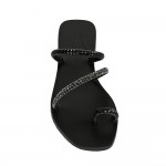 Melinoe Black Anthacite Shine Leather Sandals