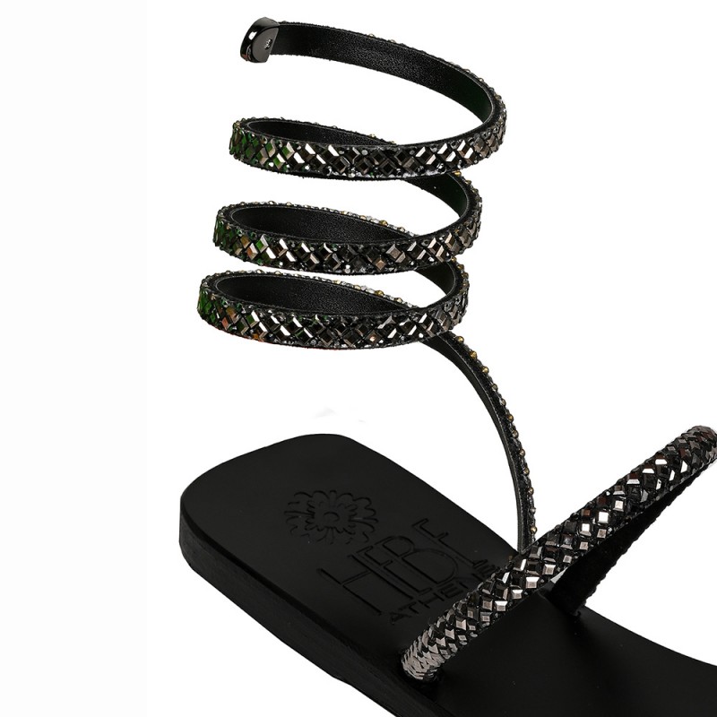 ANDROMEDA Anthracite Shine Leather Sandals