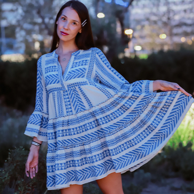 Blue & Off White Knitted Dress