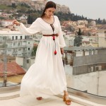 White Maxi Caftan Dress with Embroidered Details