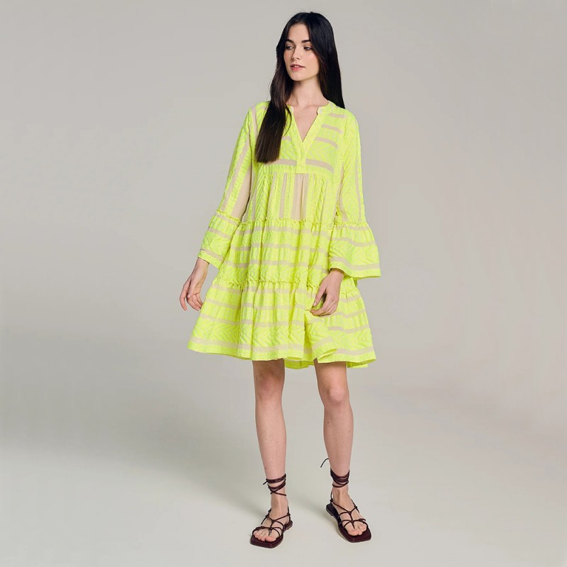 Ella Ecru Neon Lime Dress
