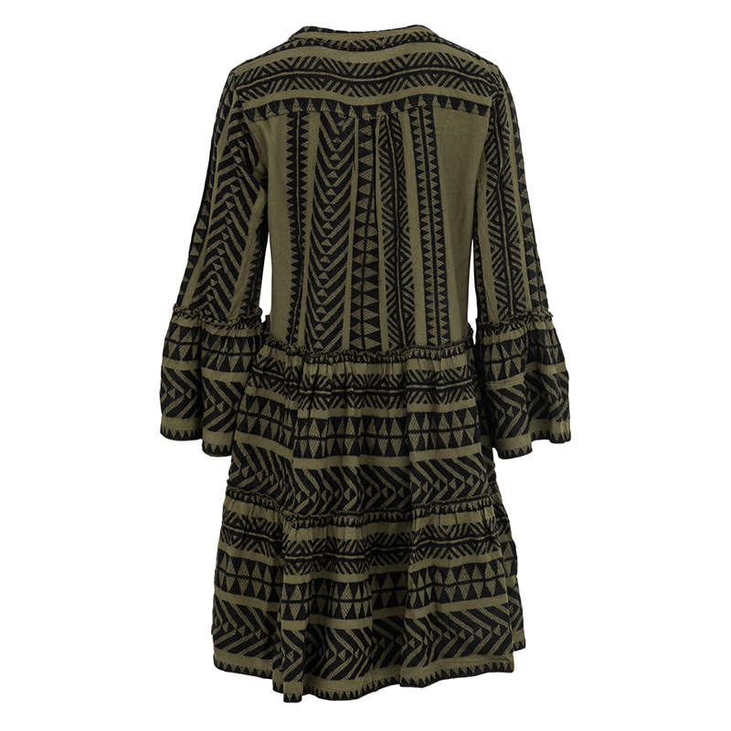 Ella Khaki & Black Embroidered Midi Dress