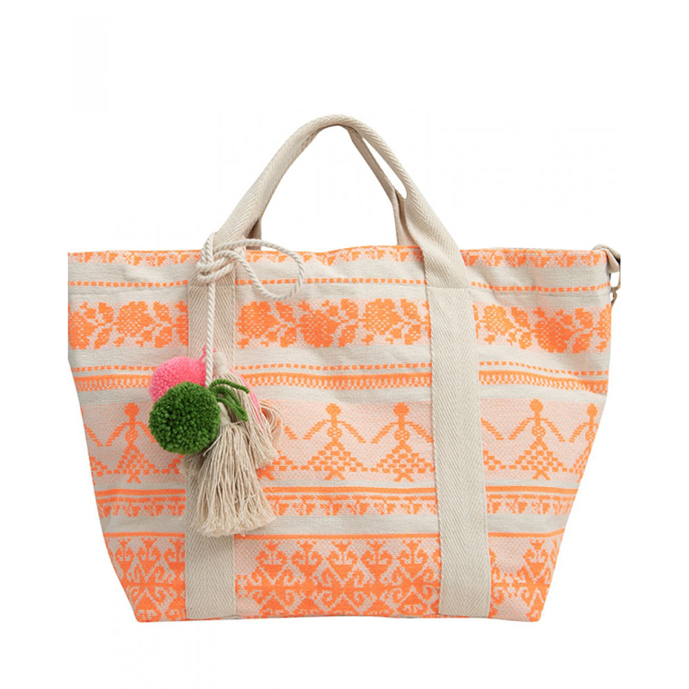 Neon Orange Embroidered Beach Bag