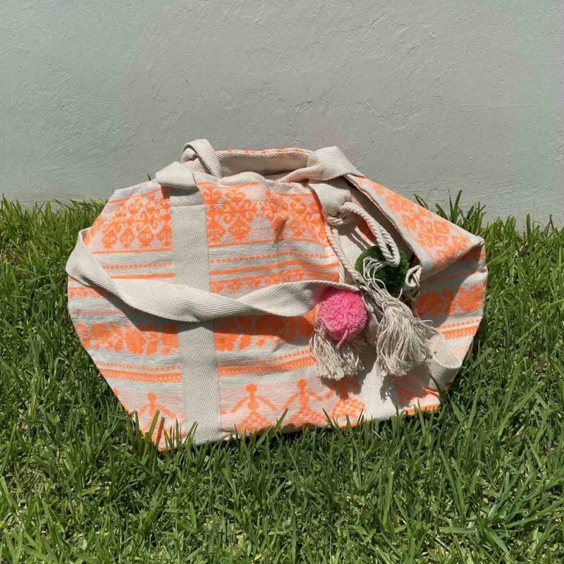 Neon Orange Embroidered Beach Bag
