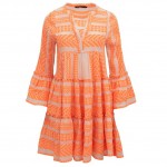 Ella Neon Orange Off White Midi Dress