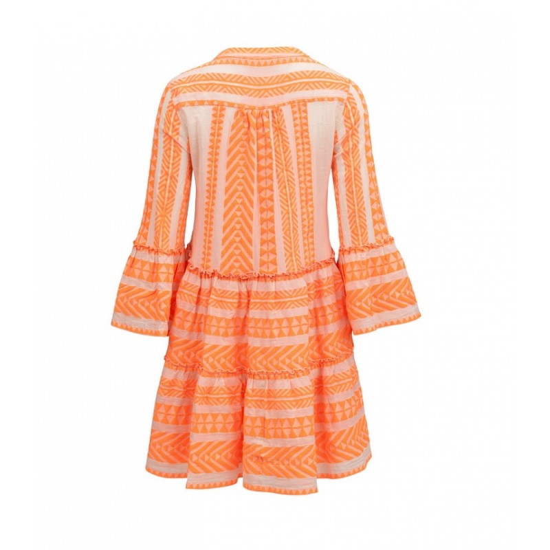 Ella Neon Orange Off White Midi Dress