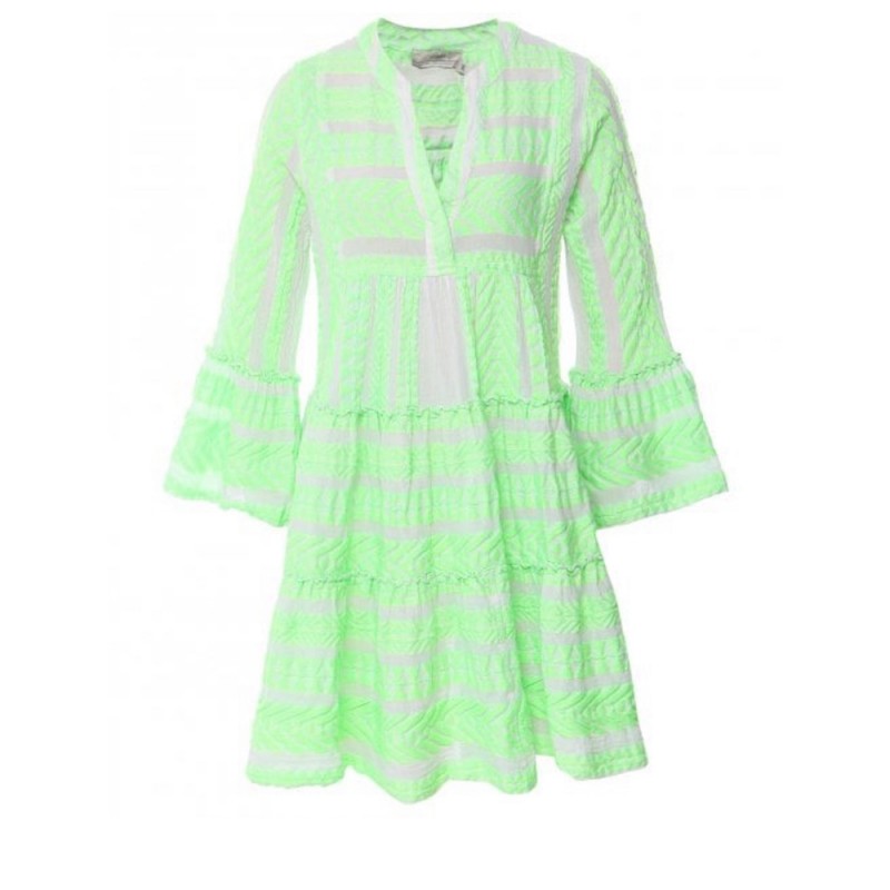 Ella Neon Green Neon Lime Off White Short Dress