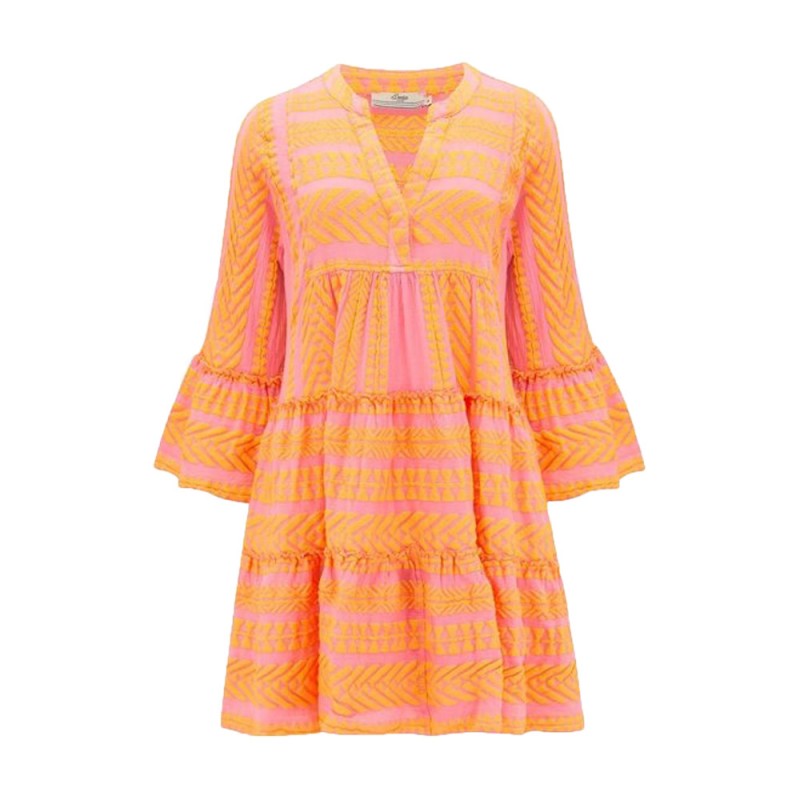 Ella Neon Lime Neon Orange Pink Midi Dress
