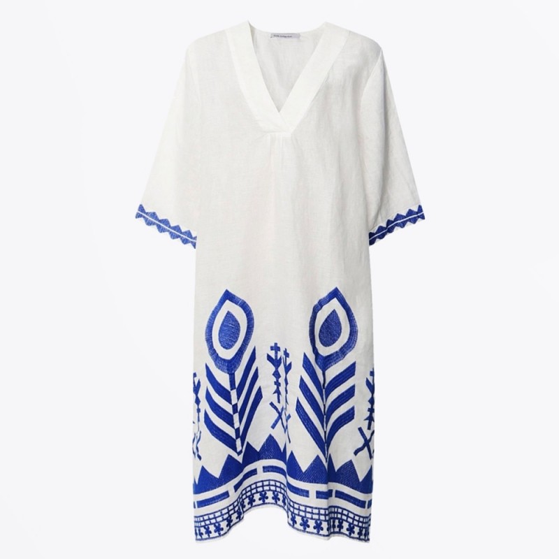 Kori White Blue Oversized Midi Dress