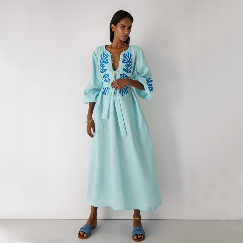 Matisse Blue Embroidered Long Dress