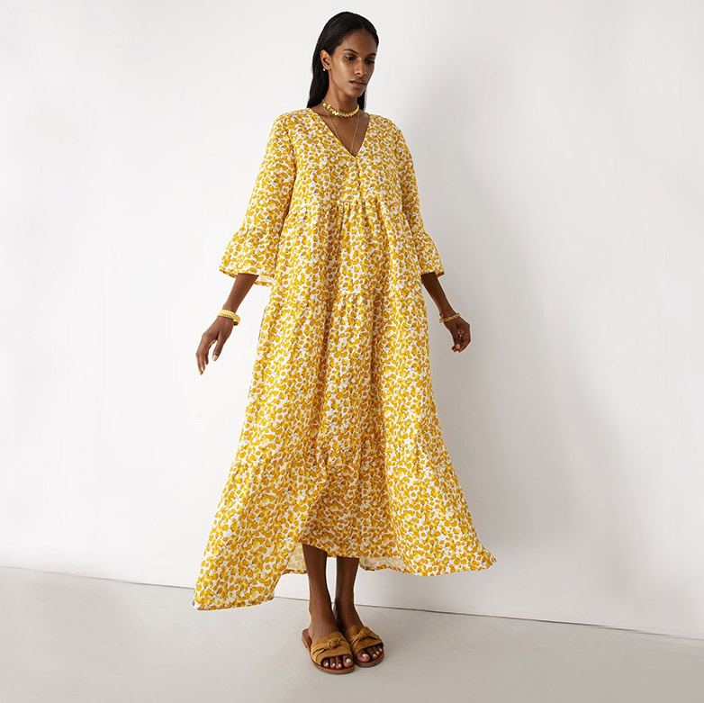 Penelope Yellow Bougainvillea Dress