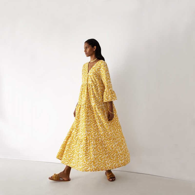 Penelope Yellow Bougainvillea Dress